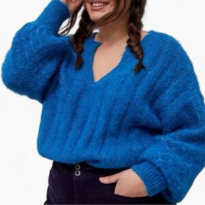 Anthropologie Pilcro Maggie Fuzzy V-Neck Sweater Blue Size S Cozycore